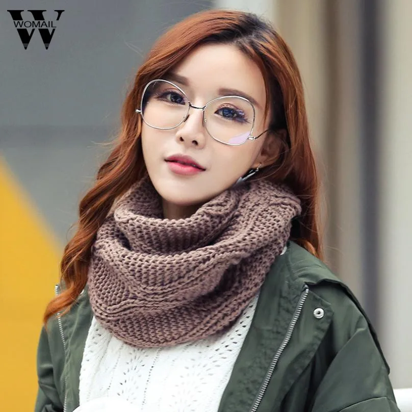 Winter Ring Scarf Women Female Solid Color Knitted Scarves Warm Neck