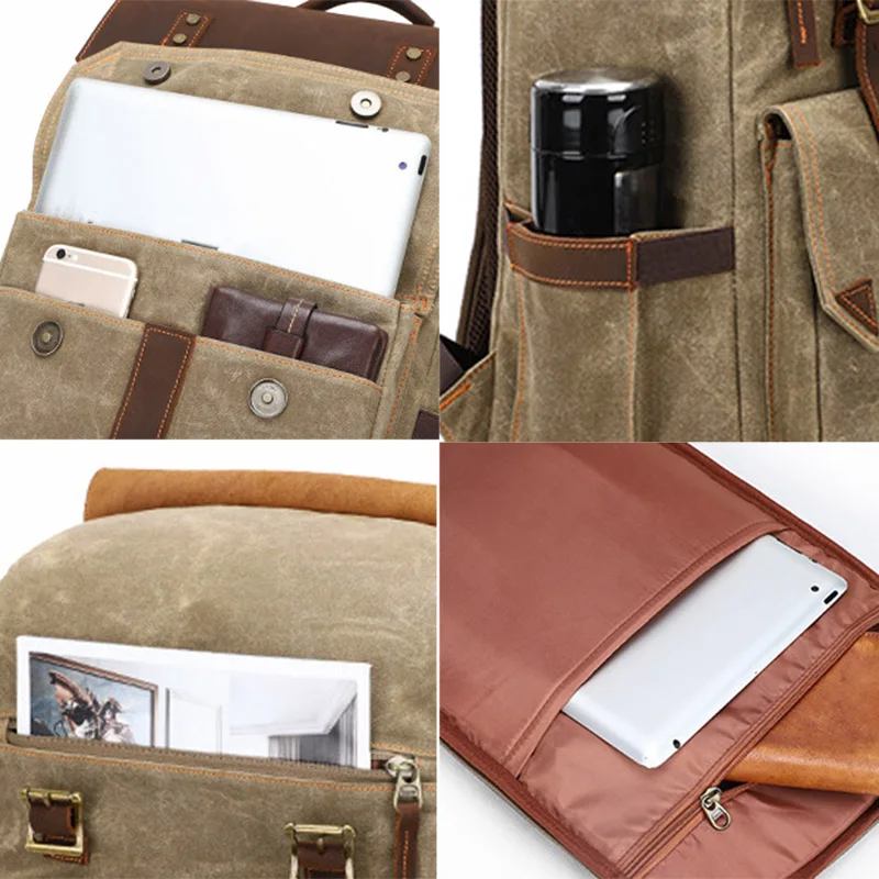 

New Arrival Outdoor Waterproof Photography DSLR Camera Backpack Wax Dye Canvas Video Digital Photo Bag Case