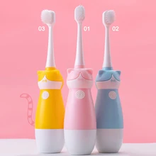 Детская акустическая волновая электрическая зубная щетка с рисунком из мультфильма с 2 щеточными головками, двухсторонняя чистая