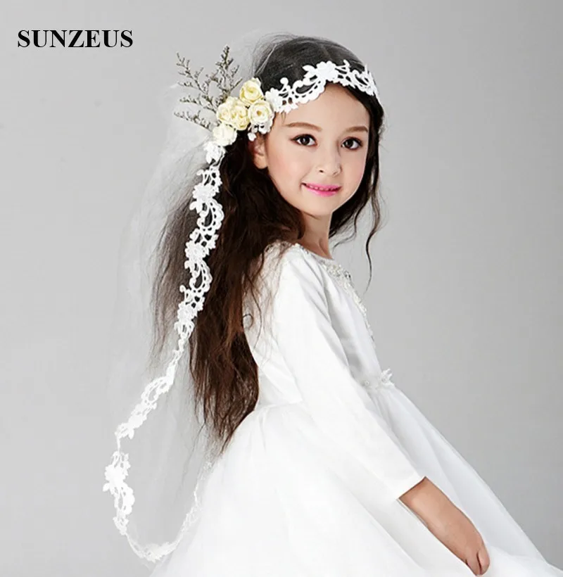 Beautiful Flower Girl Wedding Veils One Layer Lace Edge Children Hair