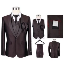 Новое поступление Стиль 5 шт.(куртка+ брюки+ жилет+ галстук+ платок) мужские костюмы bespoke одна кнопка воротником Slim Fit мужской костюм
