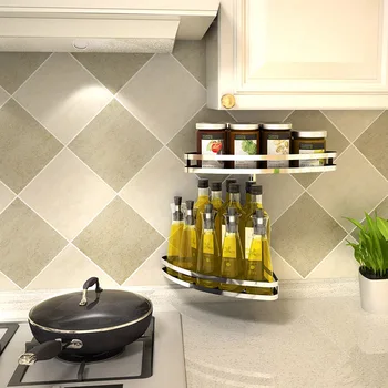 

304 stainless steel kitchen shelf wall type rotary storage free punch corner seasoning seasoning rack LU5178