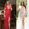 2022 Newest Women Sexy Lingerie Lace Dress See Through Mesh High Split Long Exotic Dresses Short Sleeve Nightwear Deep V ► Photo 3/6