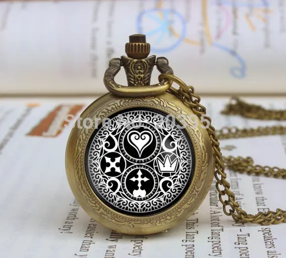 

Handmade pocket watches Kingdom Hearts Ultimania Trinity Emblem 12pcs locket necklace girlfriend boyfriend gift Bridesmaid Gift