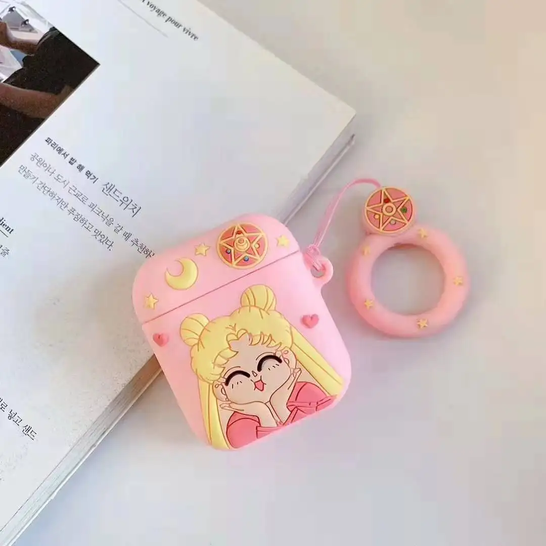 For Airpods 2 Case Silicone SailorMoon Stitch Cartoon Cover for Apple Air pods Cute Earphone Case Headphone Case with Ring Strap