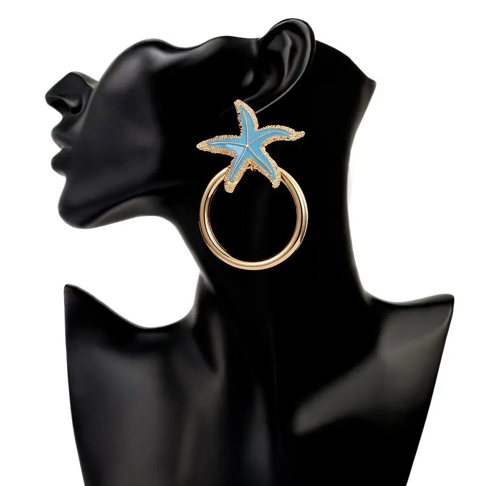 

Women Fashion Enamel Starfish Big Circle Ear Studs Earrings Party Jewelry Gift