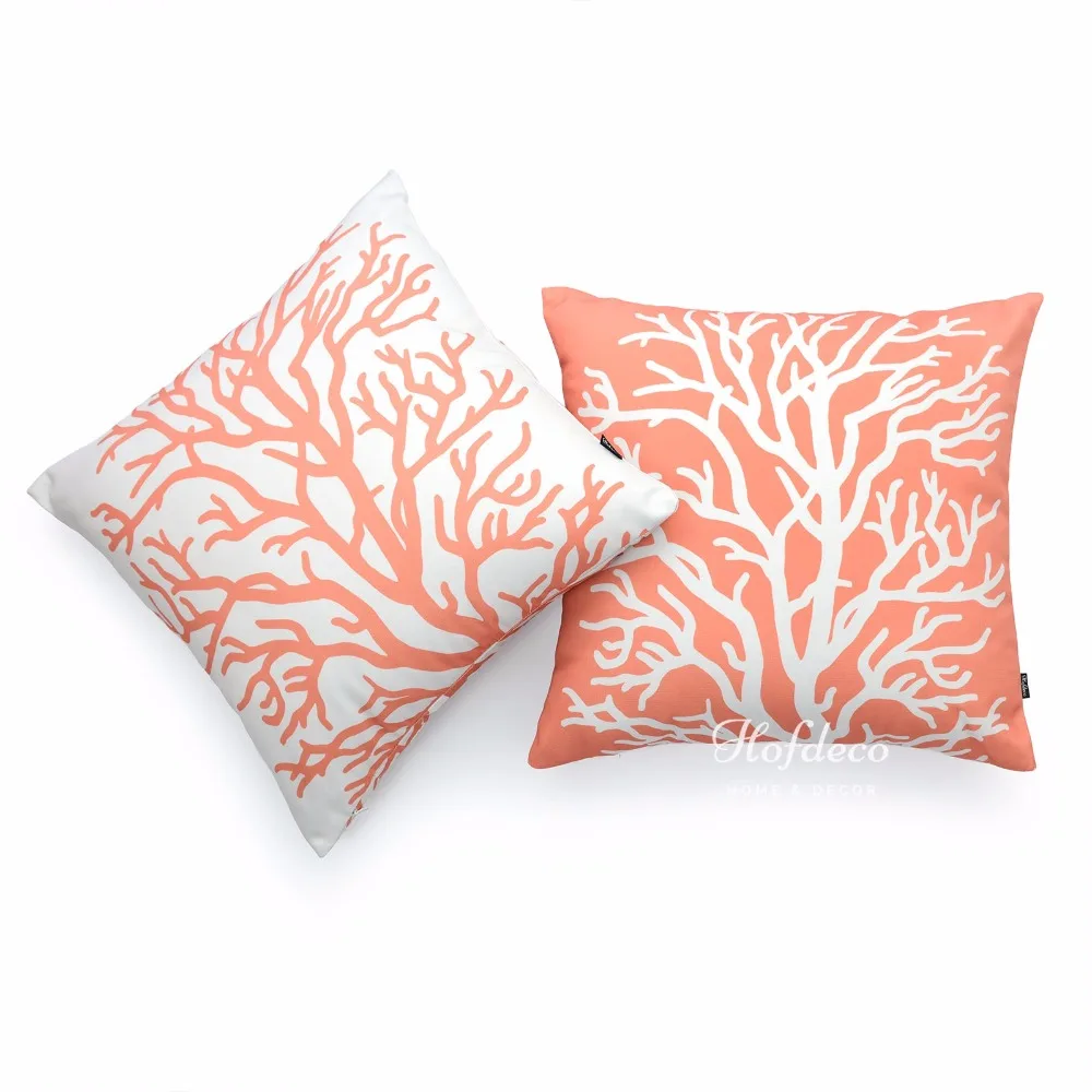 Buy 2Pcs Throw Pillow Cover Set Canvas Ivory Coral