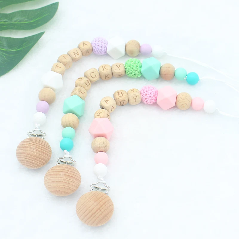 

1PCS Personalized Name Handmade Silicone Pacifier Chains Safe Teething Chain Baby Teether Pacifier Clips Nipple Holder Chain