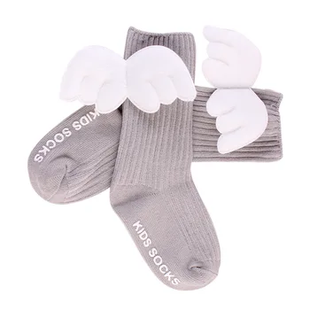

Baby Girls Socks Newborn Knitted Cotton Long Socks Angle Wings Non-slip Infant Knee Sock Pair Baby Socks with Rubber Soles 1-4Y