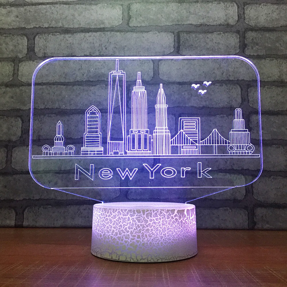 

3D Usb 7 Color Changing Novelty Touch Button Desk Table Lamp New York City Buildings Modelling Led Atmosphere Night Light Gifts