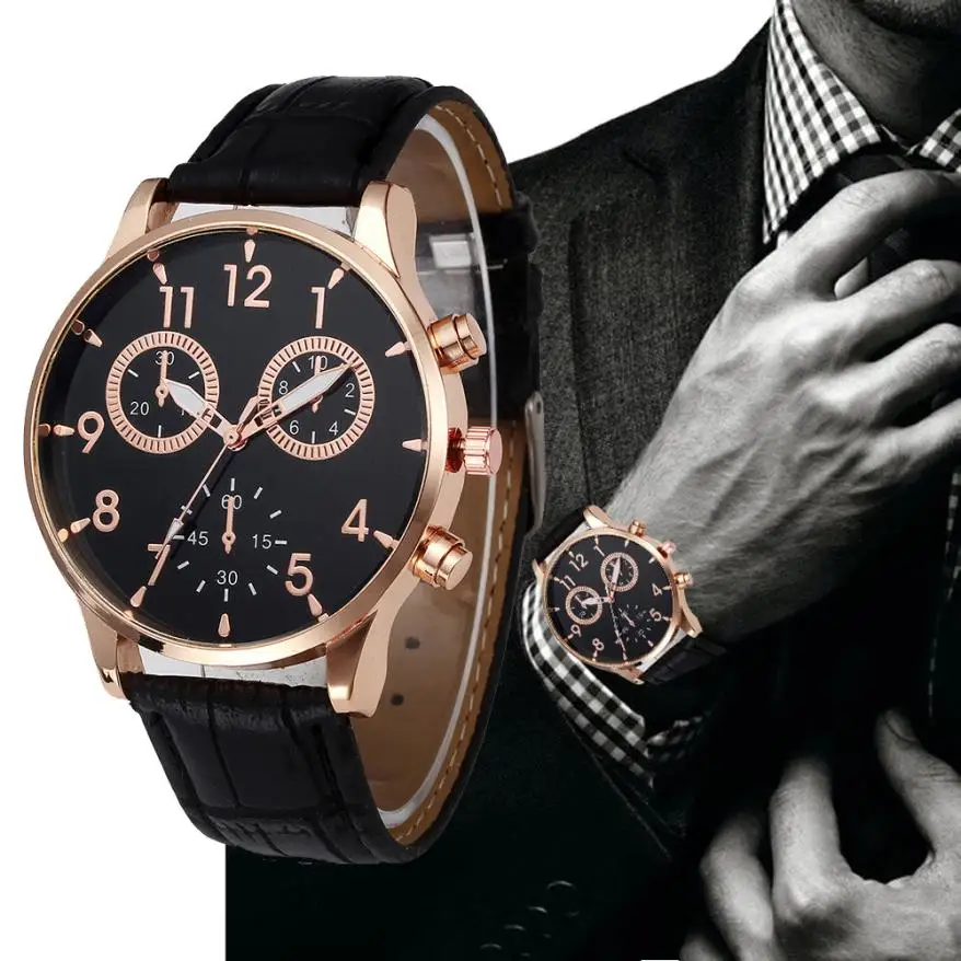 Мужские водонепроницаемые кварцевые часы с ремешком из ПУ кожи|wristwatch waterproof|wristwatch