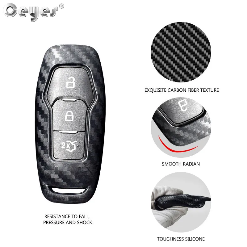 Ceyes Auto Fob Smart Remote 3 4 Carbon Fiber Cover Shell Car Styling Accessories Key Case For Ford Focus Mondeo Explorer Mustang key case key case cover car key shell