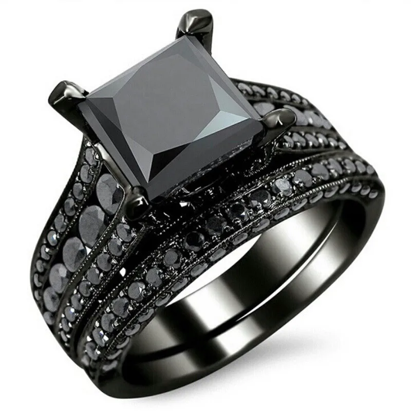 Мода Большой кольцо с фианитом набор Винтаж Черный обручальное кольцо Титан ювелирные изделия обручальные кольца для подарки женщине на день рождения - Цвет основного камня: Black