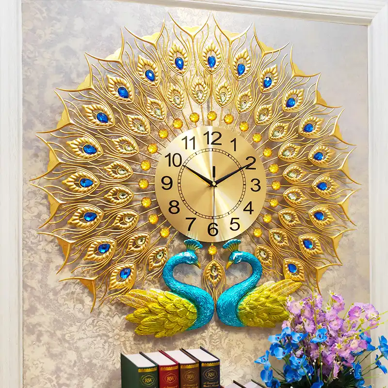 Large Peacock Wall Clock Modern Design Home Decor Wall Watch Living
