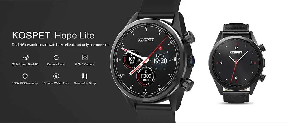 Kospet Hope Lite 4G Smartwatch телефон 1,39 дюймов Android 7,1 MTK6739 четырехъядерный 1 ГБ ОЗУ 16 Гб ПЗУ водонепроницаемые 620 мАч Смарт часы