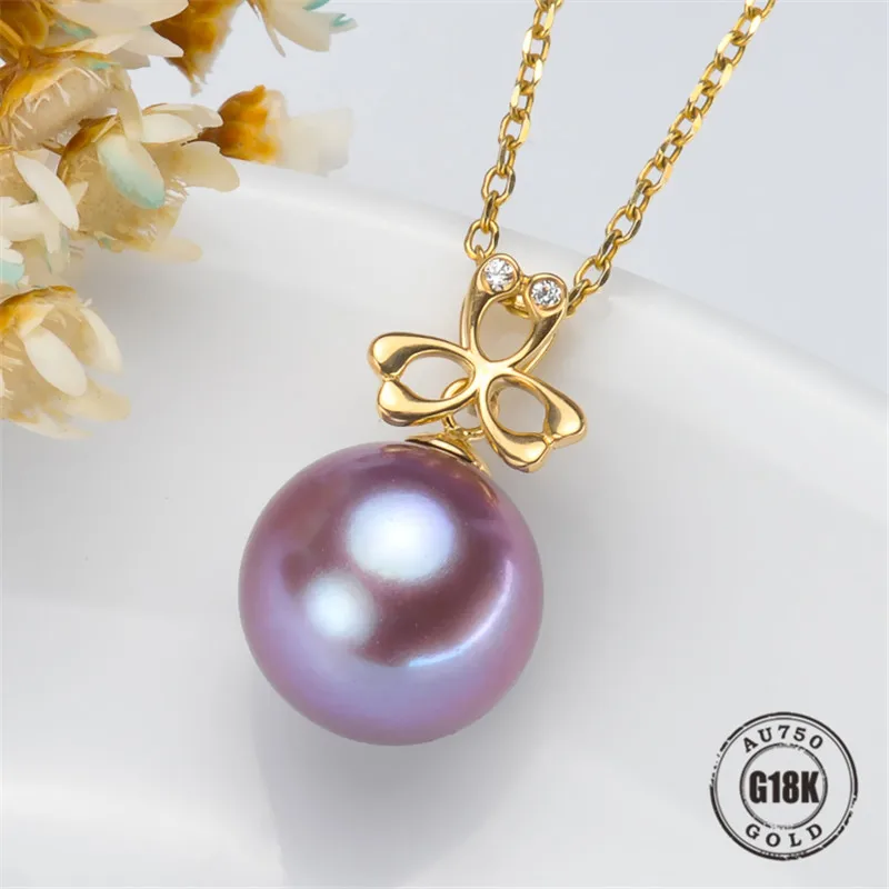 

DIY Pendant Jewelry Findings Blank Pendants Bracket AU750 G18K Yellow Gold Simple Bracket Natural Pearl Cap Accessories