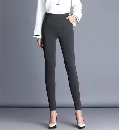 {Guoran} женские Стрейчевые узкие брюки, черные, синие, серые женские хлопковые брюки с высокой талией для работы, брюки размера плюс 4XL Pantalon - Цвет: grey