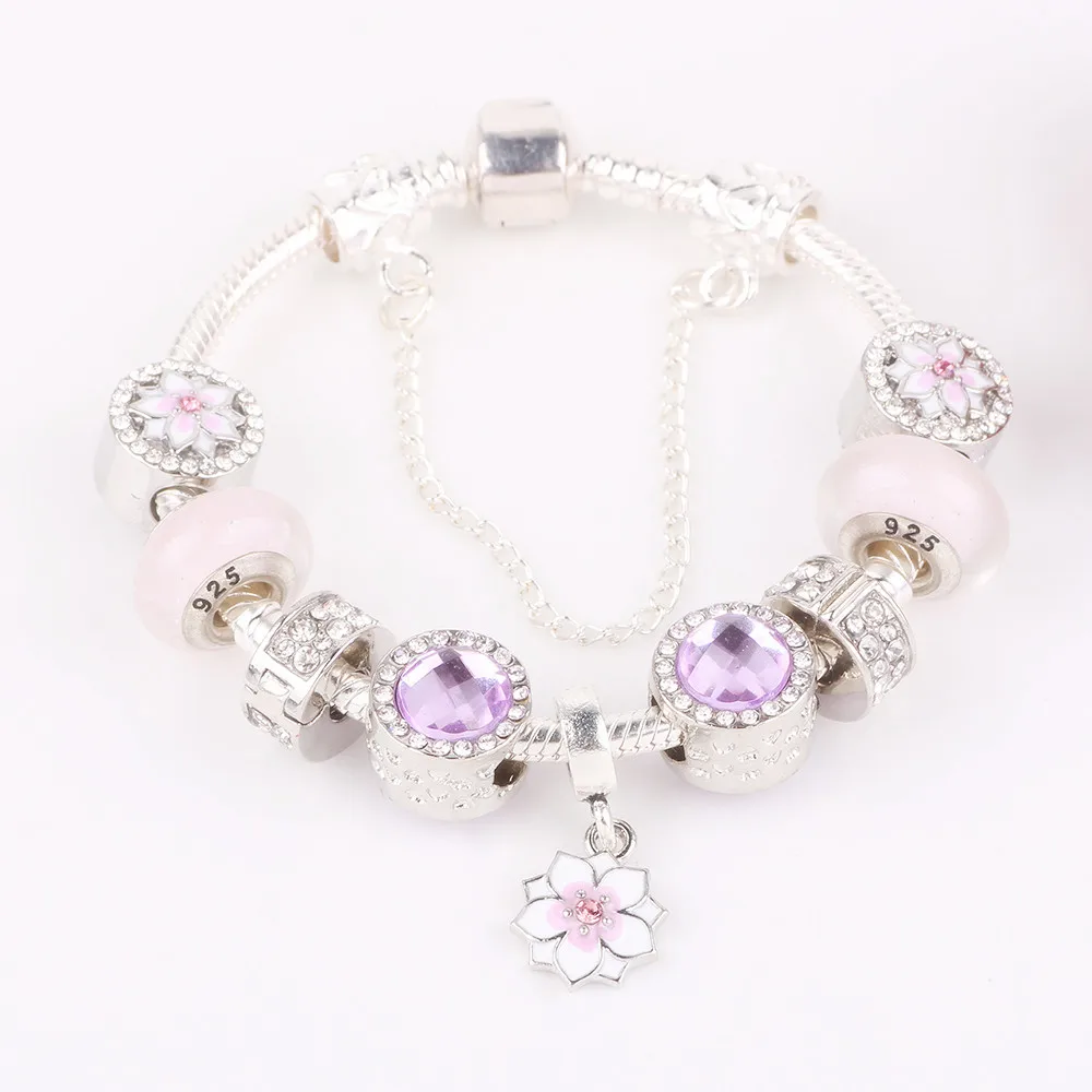 AIFEILI Горячее предложение cherCherry Blossom кулон бусины серии розовый бисер Детская безопасность цепи DIY Fit для женщин браслеты модные украшения