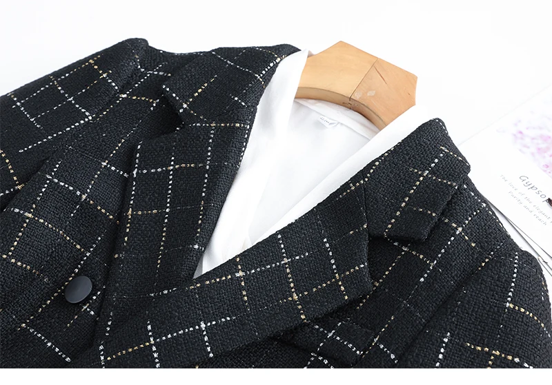 Женский клетчатый Блейзер, белый, черный, повседневная одежда, пальто 2019, модная куртка с длинным рукавом для девочки, большой размер 5XL