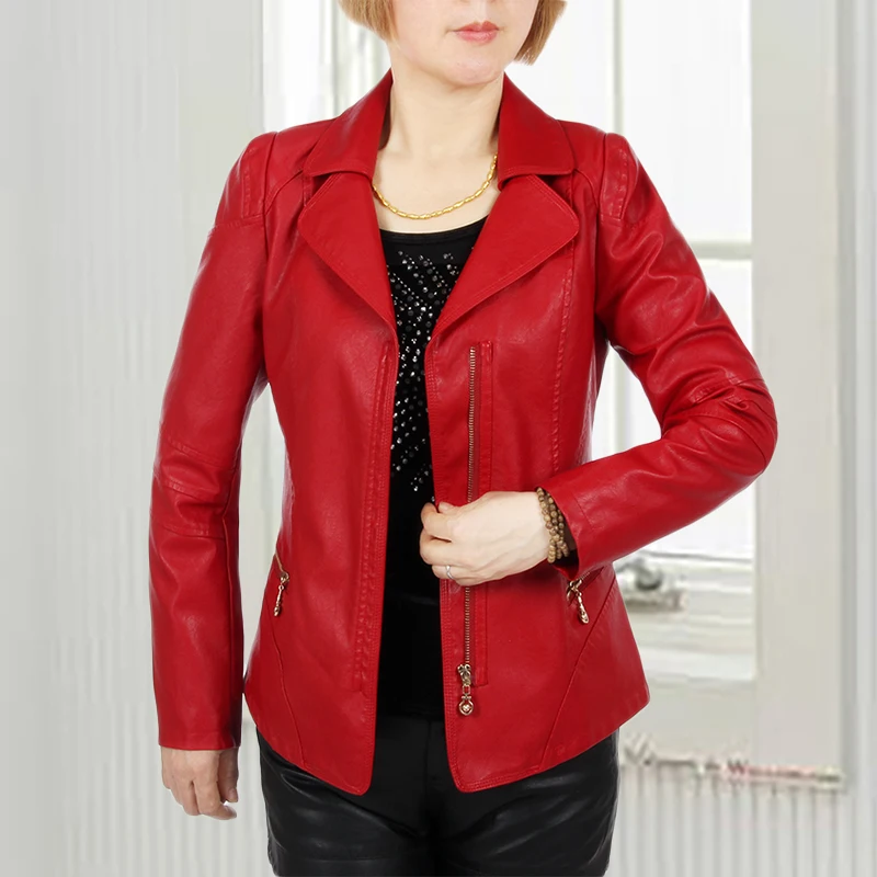 New XL 6XL Leather Jacket Women Washed Pu Spring And Autumn Middle Aged