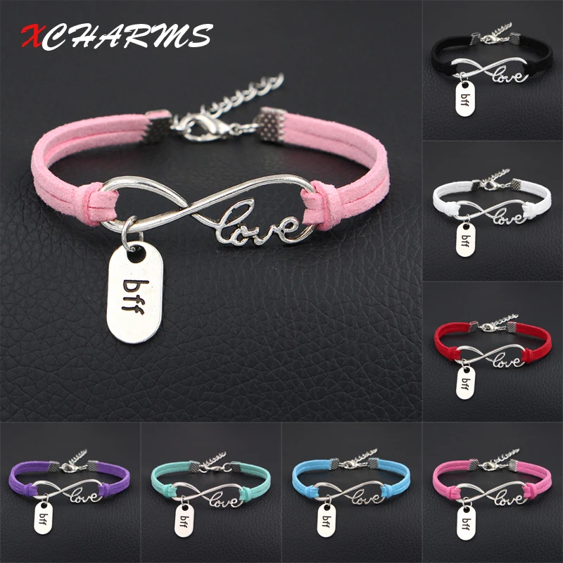Женский кожаный браслет XCHARMS из шармы с надписью навсегда и bff Серебряный символ