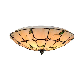 

European Simple Tree Leaves Ceiling Lamps 3 Lights Retro Tiffany Style Stained Glass Living Room Bedroom Lighting Fixtures CL266