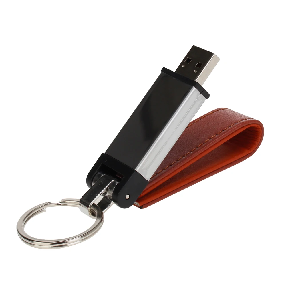 Usb Stick 32GB Pen Drive Leather Metal Keychain Usb Flash Drive 16GB 64GB 128G 4G 8G Pendrive High Speed U Disk Free Custom Logo (5)