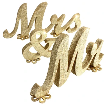 

Large Sparkling Golden Mr And Mrs Set Vintage Rustic Wooden Party Engagement Wedding Decorations Shabby Chic Wood Table Decor