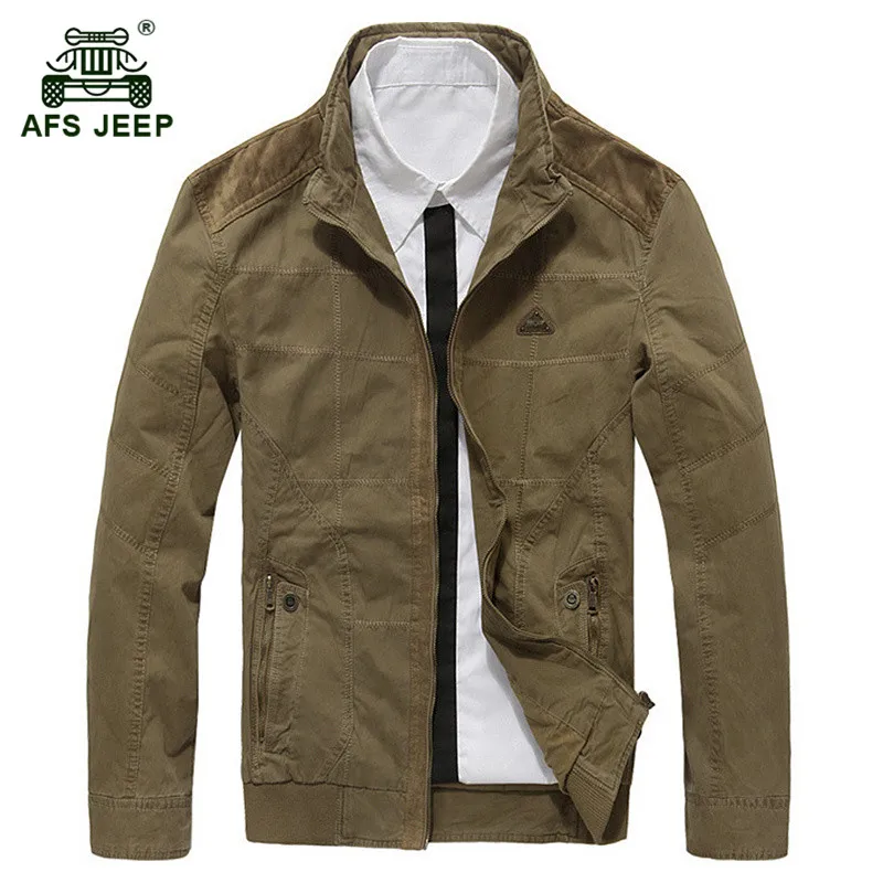 

AFS JEEP 2017 Europe men spring casual brand army green jacket coat man autumn high quality 100% pure cotton khaki jackets coats