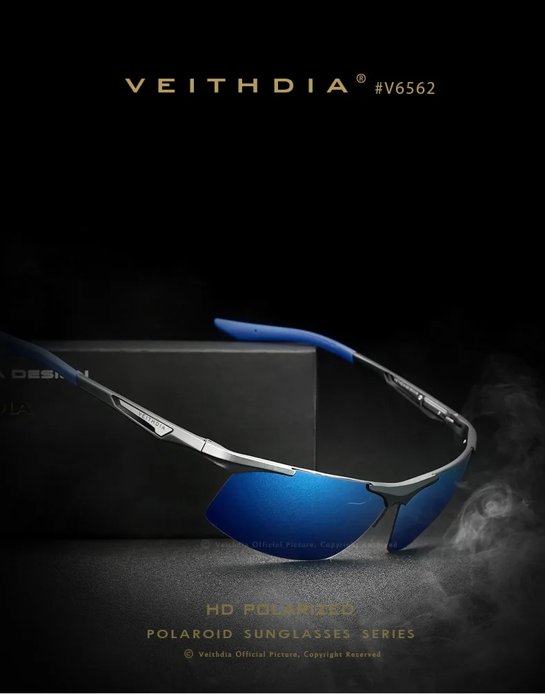 Солнцезащитные очки Veithdia из алюминиево-магниевого сплава без оправы, поляризационные мужские солнцезащитные очки с зеркальным покрытием для вождения, аксессуары для очков