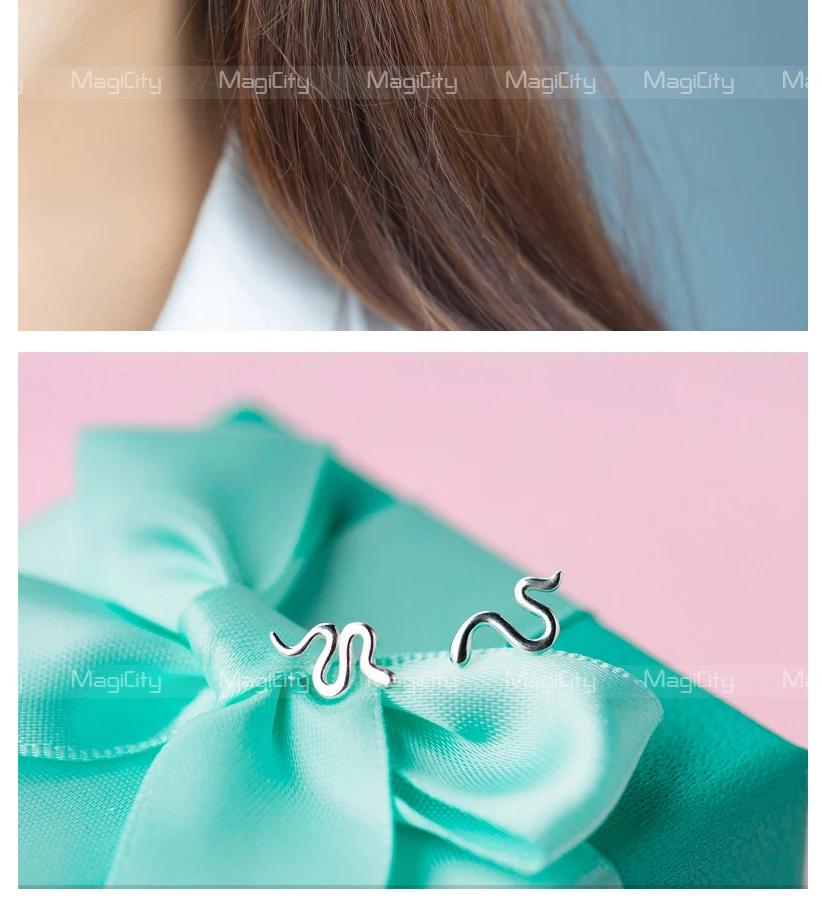 Exquisite 2018 100% 925 Sterling Silver Women's Jewelry Fashion Cute Tiny 0.6cmX1cm Snake Stud Earring Gift For Girl Kid Lady  (6)