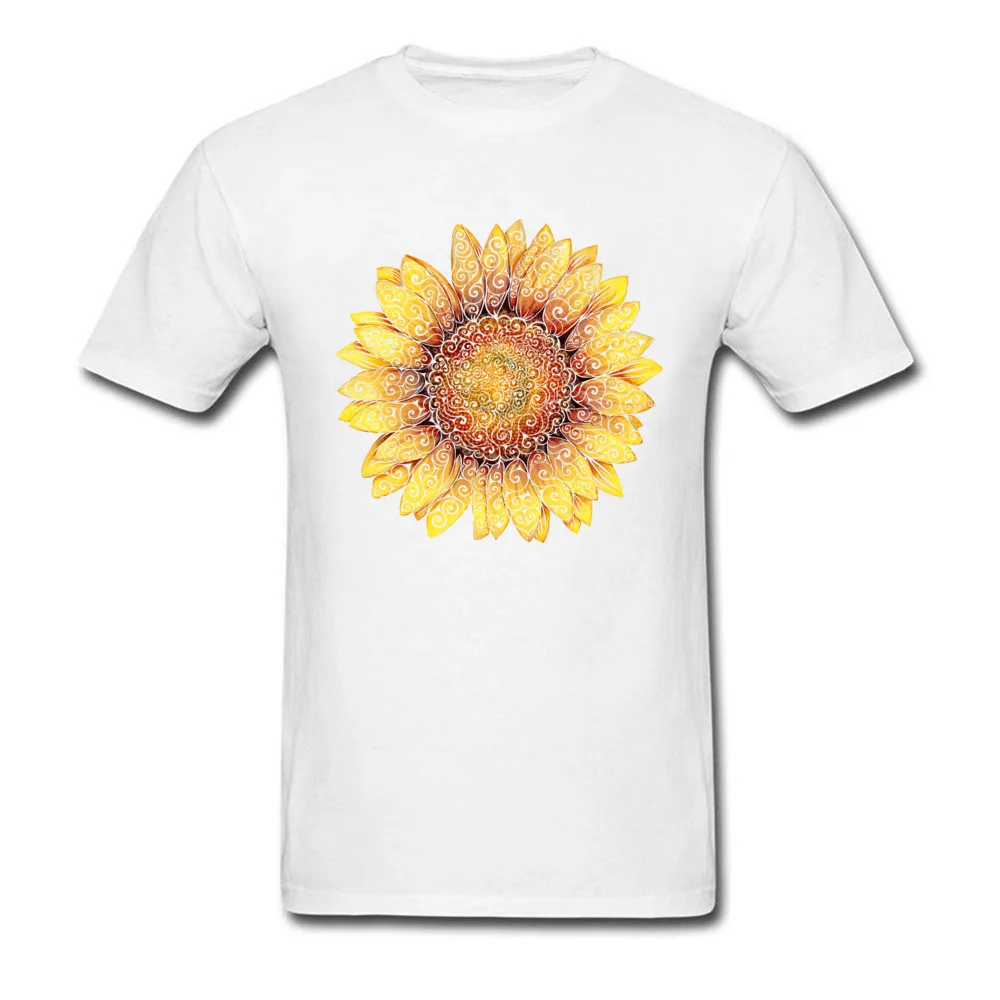 Swirly Sunflower Slim Fit Summer 100% Cotton Crewneck Mens Tops Shirts Printed Clothing Shirt 2017 Popular Short Sleeve T-shirts Swirly Sunflower white