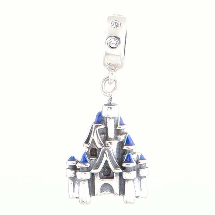 

Blue Enamel Castle Silver Charm 925 Sterling Silver Charms Pendant Threaded for Women Bracelets DIY fits Pandora bracelet charms