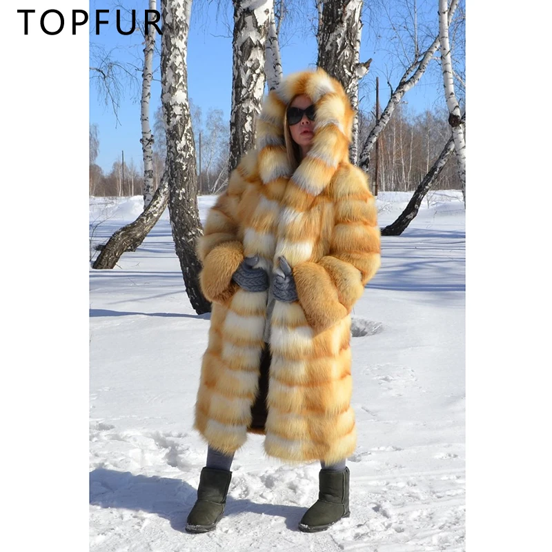 TOPFUR Natural Gold Fox Fur Jacket With Hood Thick Warm New Real Fur Jacket Casual Long Fur 2018 Luxury Real Fur Coat Women TOPFUR Natural Gold Fox Fur Jacket With Hood Thick Warm New Real Fur Jacket Casual Long Fur 2018 Luxury Real Fur Coat Women