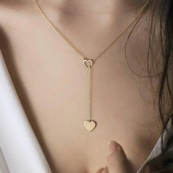 

Cute Heart Shape Pendant Choker Necklaces for Women Simple Design Gold-Color Chain Fashion Jewelry Ras Du Cou Femme Gifts