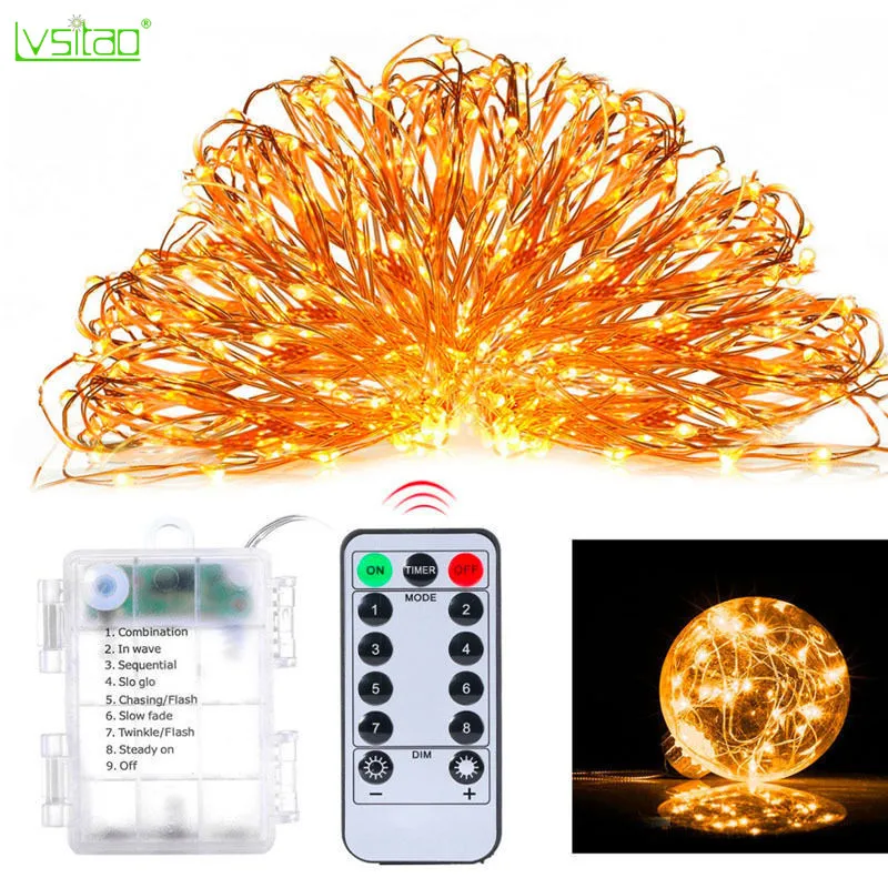 

Waterproof battery box led string light copper wire 8modes remote control timer Christmas lighting 5M10M Battery led Fairy Light