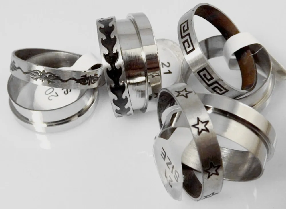 

WHOLESALE 6 pcs (2 in 1) Fashion Etch STAINLESS STEEL RING Free shipping