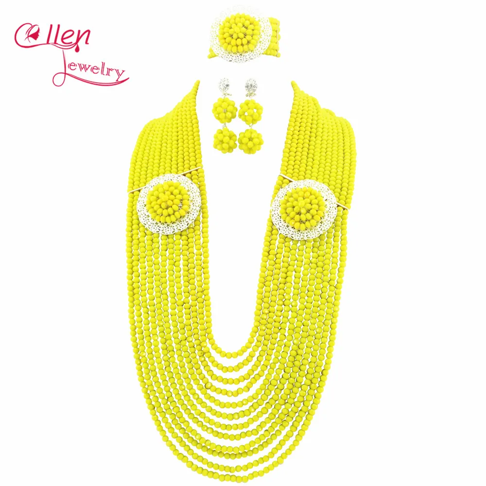 

2017 New African Beads Jewelry Set Nigerian Party African Yellow Jewelry Sets Crystal Beads Jewelry Sets W10177