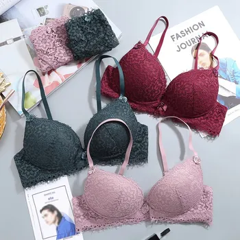

Fashion fashion lace sexy thin deep V-neck three quarters push up underwear hot-selling vintage solid color bra set