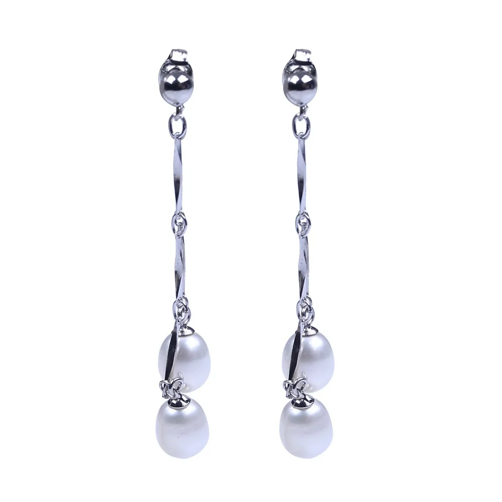 

Trendy Style 7mm Rice Shape Pearl 925 Silver Earrings Women Fashion Jewelry