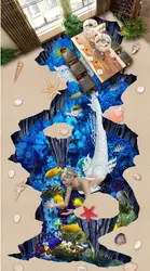 [Самоклеящиеся] 3D красивые морские дочки 6 Нескользящие водостойкие фото самоклеящиеся напольные наклейки обои фрески принт