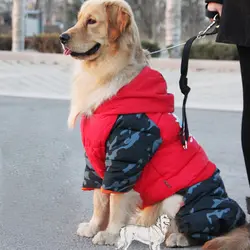 Зимний Большой комбинезон для собак утепленная водонепроницаемая куртка для питомца Золотая ретривер одежда теплая толстовка с хлопковой