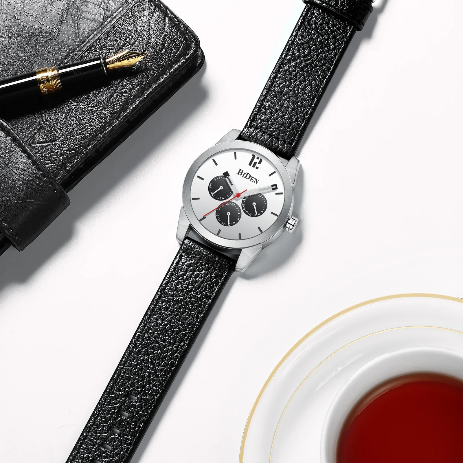 Бизнес Байден Брендовые мужские наручные часы кварцевые натуральная кожа мужские роскошные часы водонепроницаемые неделю календарь