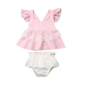 

2019 Newborn Kids Baby Girl Ruffle Sling Lace Dress Sunsuit+Tutu Bloomers Princess Party Clothes Romper