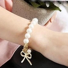 Женский модный браслет с золотым бантом-бабочкой и белым жемчугом, браслет на цепочке CBD21
