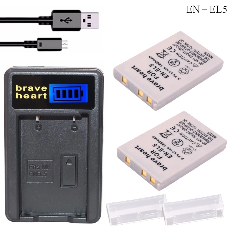 

2 x rechargeable ENEL5 camera batteries + charger EN-EL5 EN EL5 bateria for Nikon Coolpix P5000 P500 P510 P520 7900 5900 5200