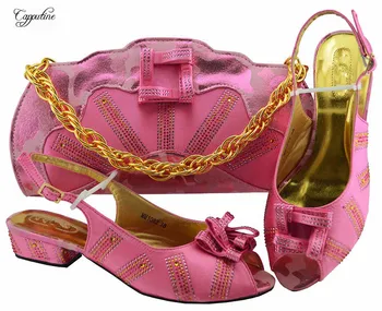 

Amazing pink African medium heel sandal shoes with handbag sets for wedding/party MM1082 heel height 3.5cm