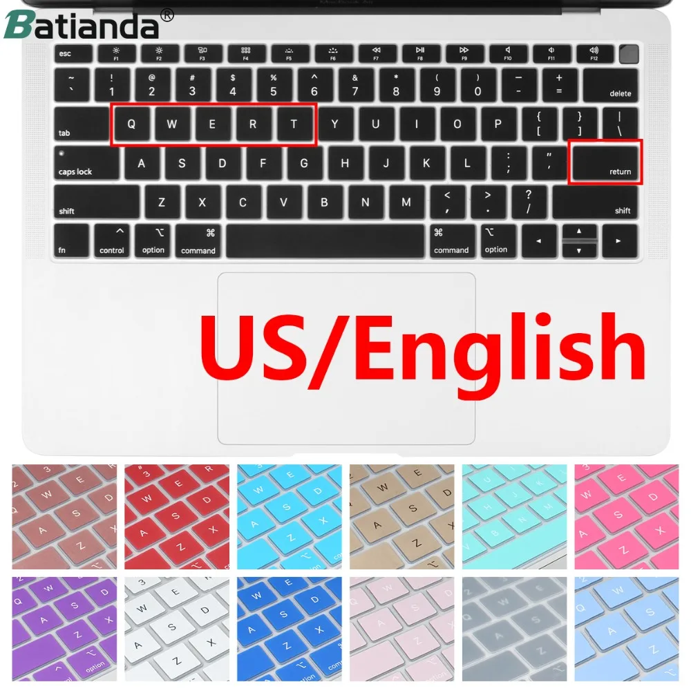Silicone Keyboard Cover for Macbook NEW Air 13 with Retina Display & Touch ID Model A1932 2018 2019 US Enter English Alphabet