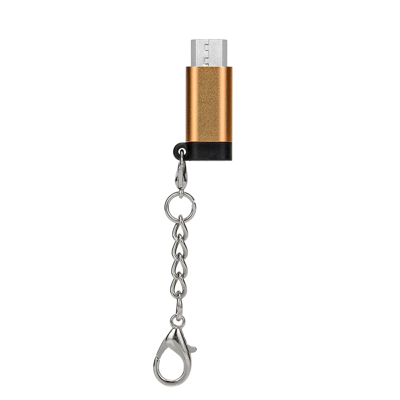 1 шт. Micro USB Кабель-адаптер Micro USB для iPhone Женский конвертер USB OTG адаптер данных с брелоком для телефона - Цвет: Gold