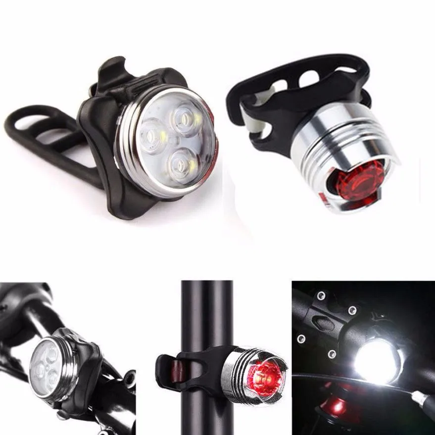 2018 Venta caliente de alta final negro LED recargable Luz de la bici de la bicicleta de la lámpara de la Luz delantera cola Luz USB Luz de bicicleta